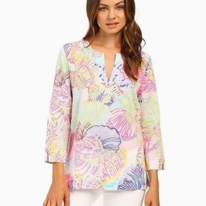 Lilly Pulitzer Amelia Island Tunic Top Sheer Blouse Coastal Beach